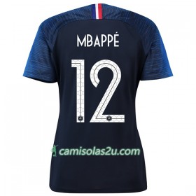 Camisolas de Futebol França Mbappe 12 Mulher Equipamento Principal Copa do Mundo 2018 Manga Curta